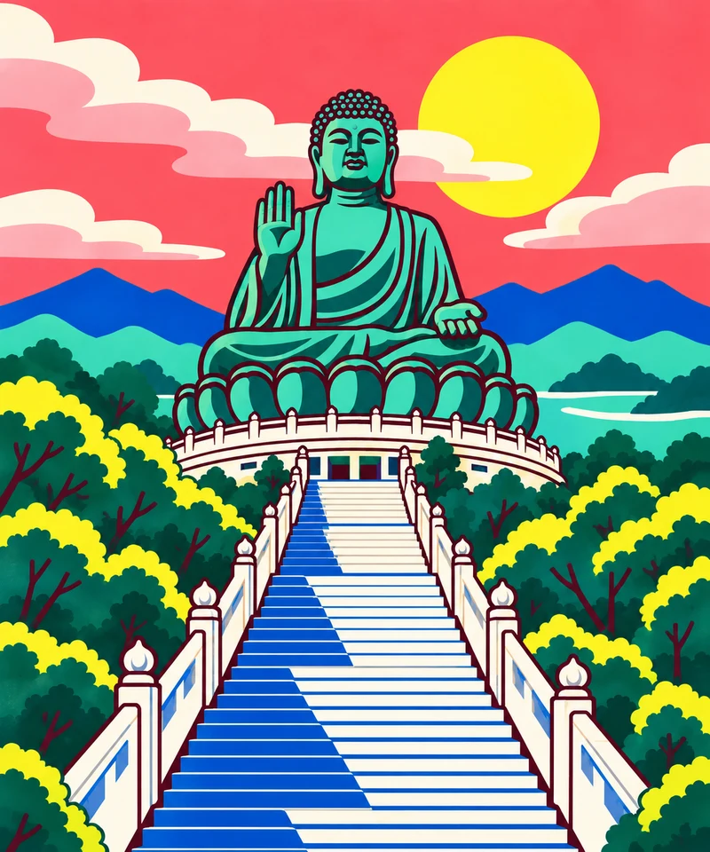 天壇大佛 · 現代色塊版畫插畫