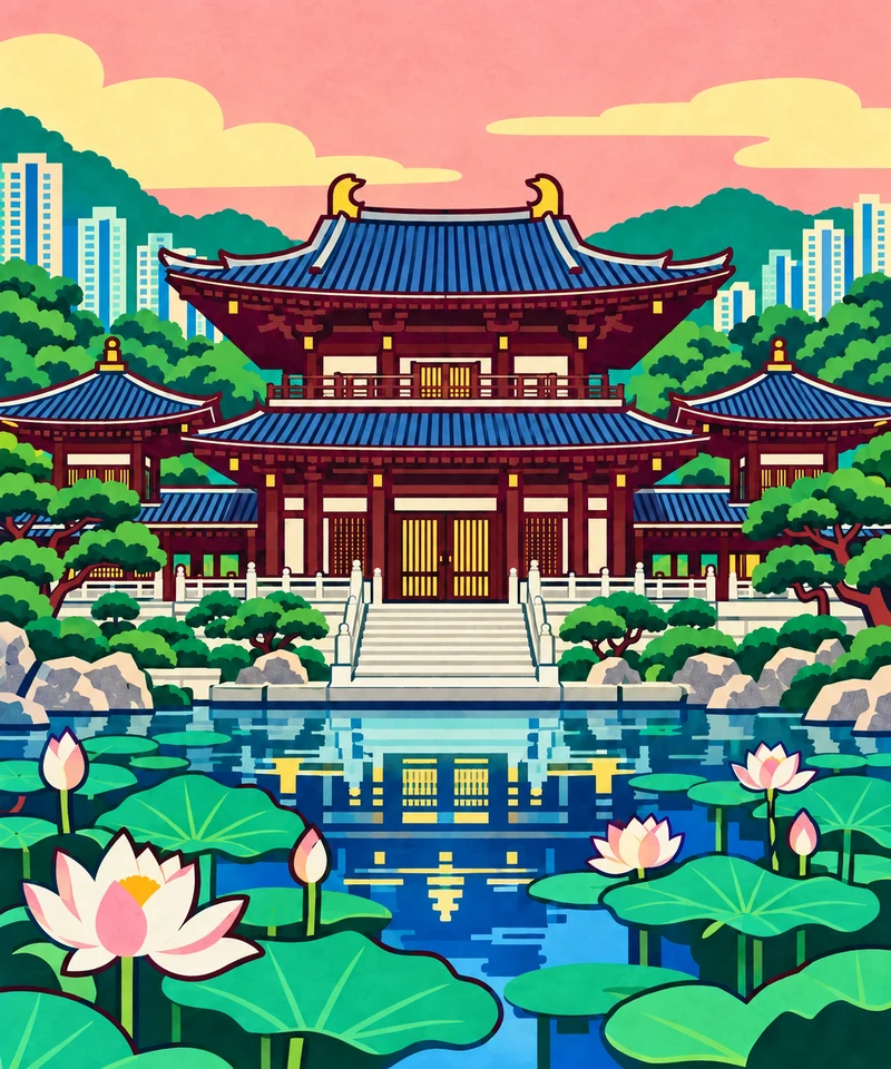 志蓮淨苑 · 現代色塊版畫插畫