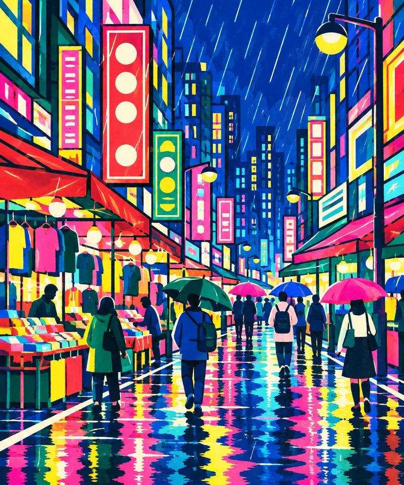 旺角 · 現代色塊版畫插畫